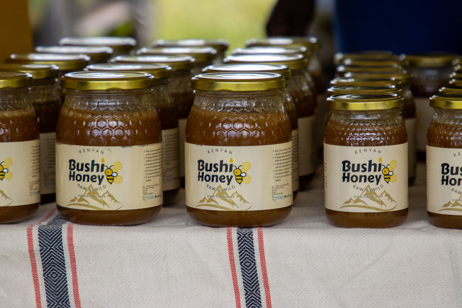 Jars of Bushi Honey produced by BEEyond Trees beekeeping groups